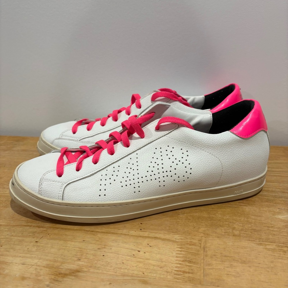 P448 John Recycled Leather Sneakers Mens White Neon Pink size 45 Low Top Shoes